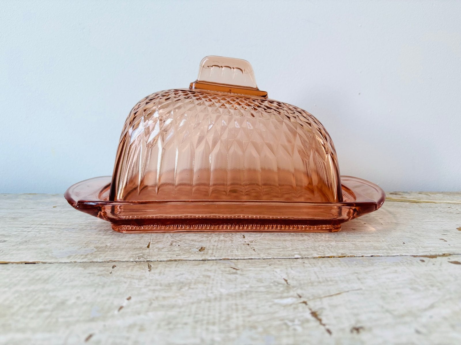 Vintage Roze Persglas Kaasstolp - Depression Glass Jaren '30, Antiek en Kunst, Ophalen of Verzenden