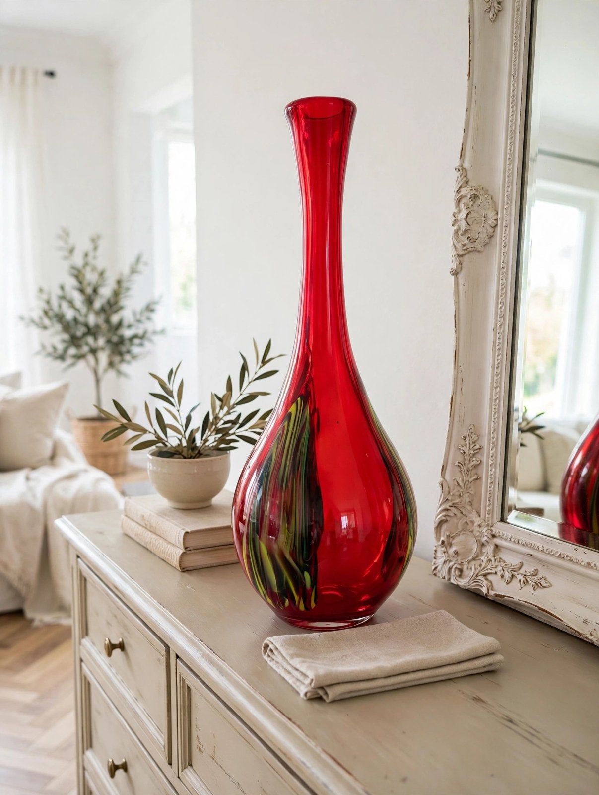 Glazen vaas Murano stijl, Huis en Inrichting, Ophalen of Verzenden, Zo goed als nieuw, Groen, Glas