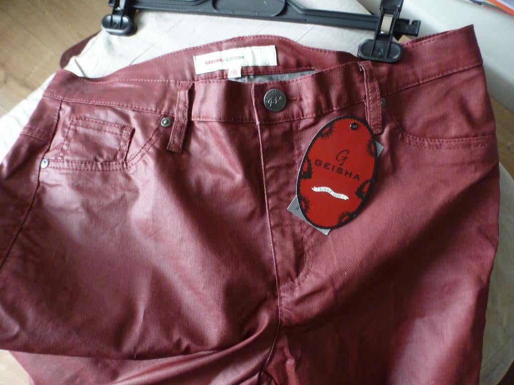 broek GEISHA imitatie leer BURGUNDY 44 -GRATIS zend, Overige kleuren, Verzenden, Maat 42/44 (L), Nieuw