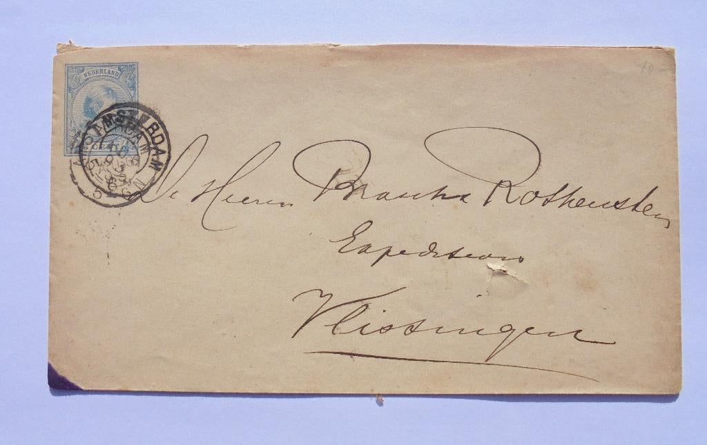 Oude voorbedrukte brief van Amsterdam naar Vlissingen 1893., Ophalen of Verzenden, Brief
