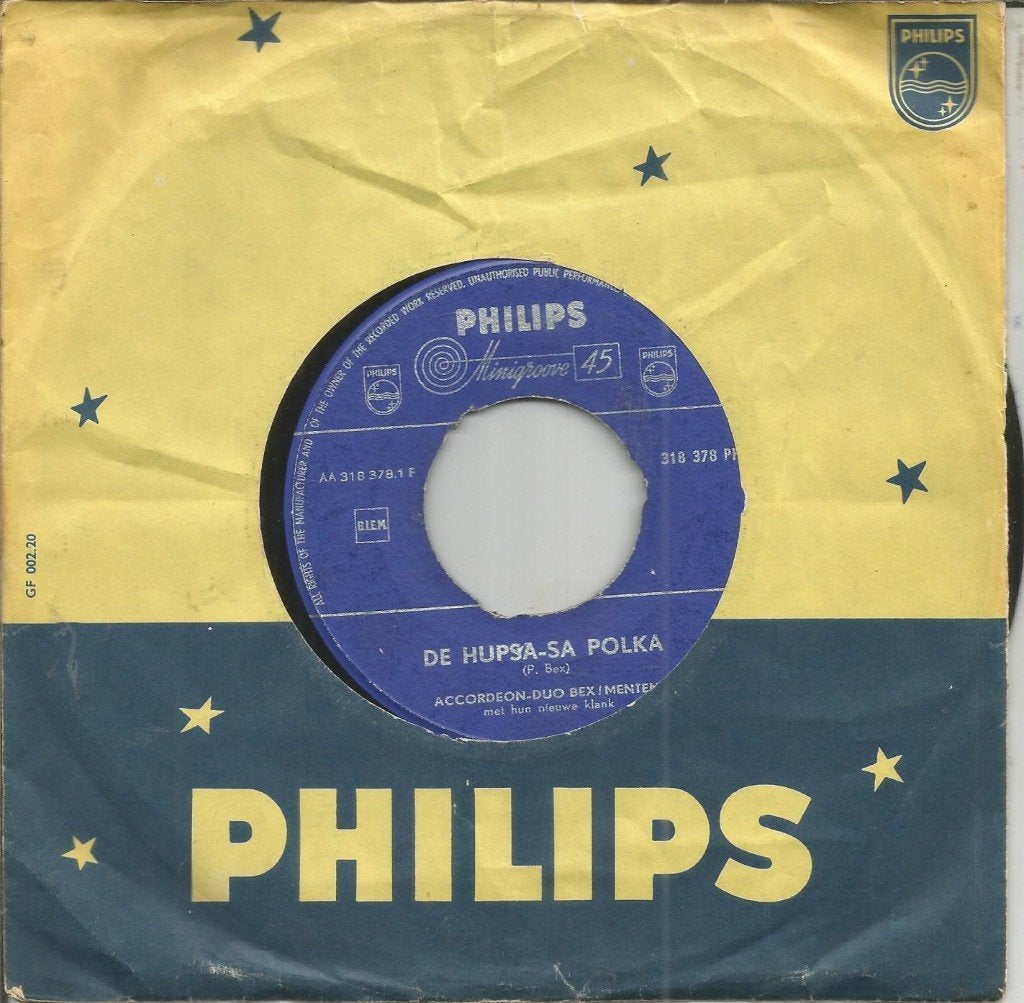 Akkordeon-Duo Bex/Menten – De Hupsa-sa Polka (1960), Gebruikt, 7 inch, Levenslied of Smartlap, Beschermende buitenhoes