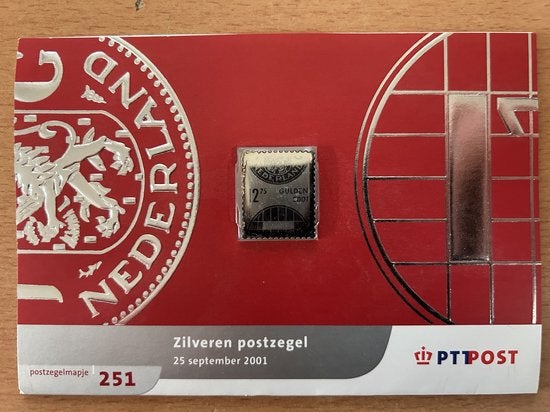 Zilveren Postzegel van 12,75 gulden in postzegelmapje 251, Postzegels en Munten, Ophalen