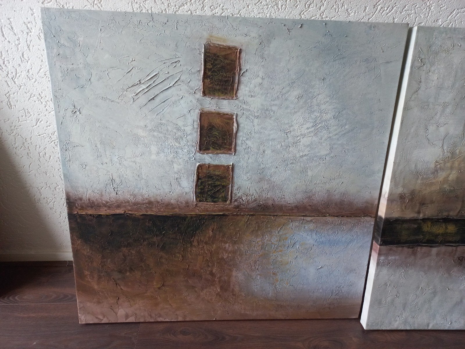 Abstracte schilderijen set - Bruin/Grijs 100×100, Ophalen of Verzenden