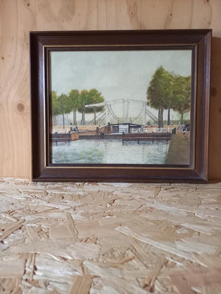 Schilderij 'Sluis te Weesp' door A v.d.Zeyden, Ophalen of Verzenden