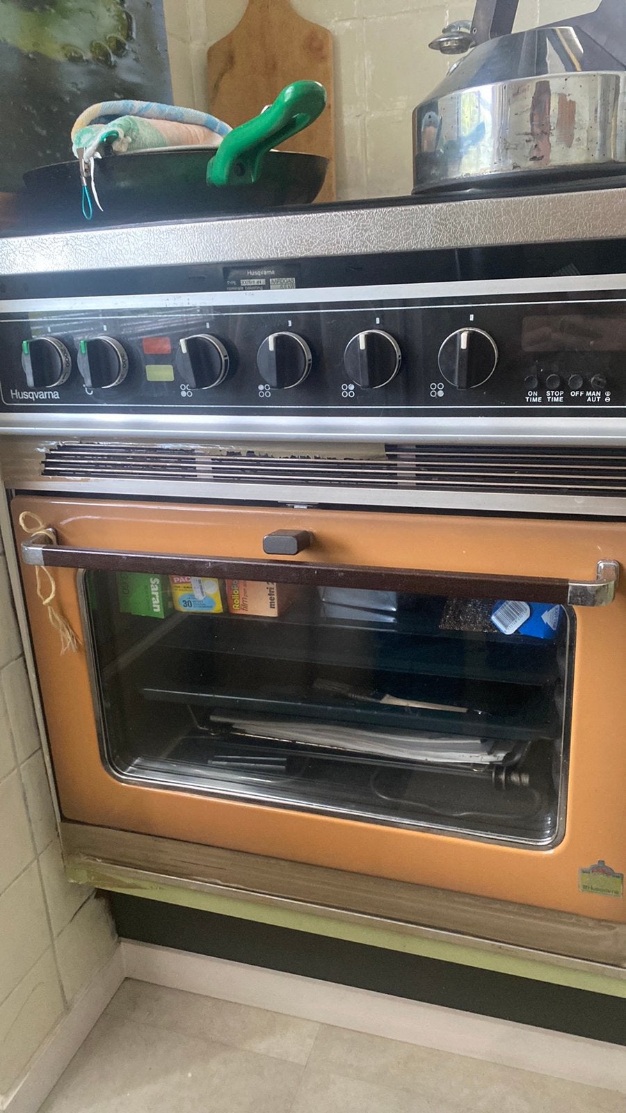 Vintage Husqvarna oven met gasfornuis jaren 70, Ophalen, Gebruikt, 4 kookzones, Inbouw