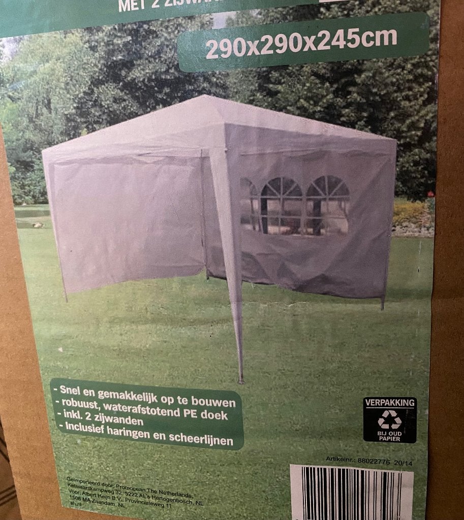 Partytent met 2 zijwanden ( nieuw in doos), Tuin en Terras, Partytenten, Ophalen, Opvouwbaar, Partytent, Minder dan 4 meter