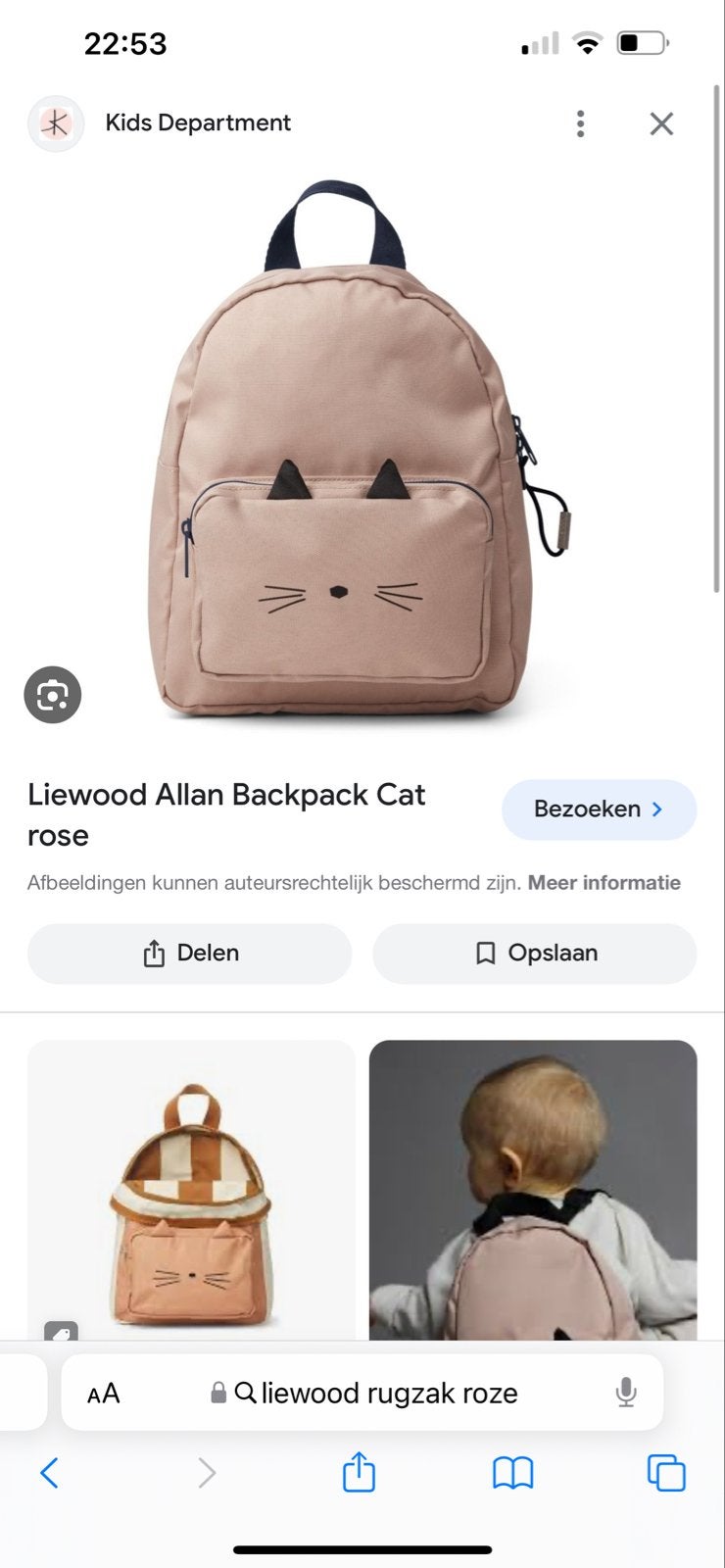 Liewood Allan Rugzak Kat Roze - Kinderrugzak, Overige merken, Minder dan 30 cm, Nieuw, Ophalen of Verzenden