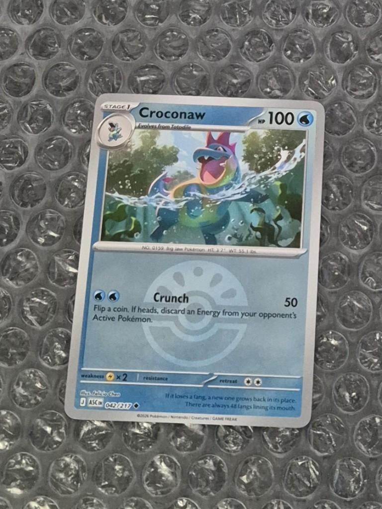 Pokéball Reverse Croconaw 042/217 Ascended Heroes Mega Evolu, Ophalen of Verzenden, Zo goed als nieuw, Losse kaart, Foil