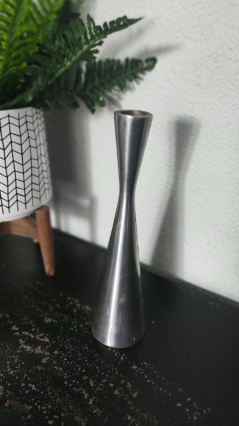 Vintage kandelaar Ikea zilverkleurig 23 cm, Gebruikt, IKEA, Ophalen of Verzenden, 23 cm