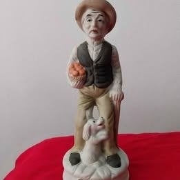 Vintage Oude man met hond en mandje beeldje, Ophalen
