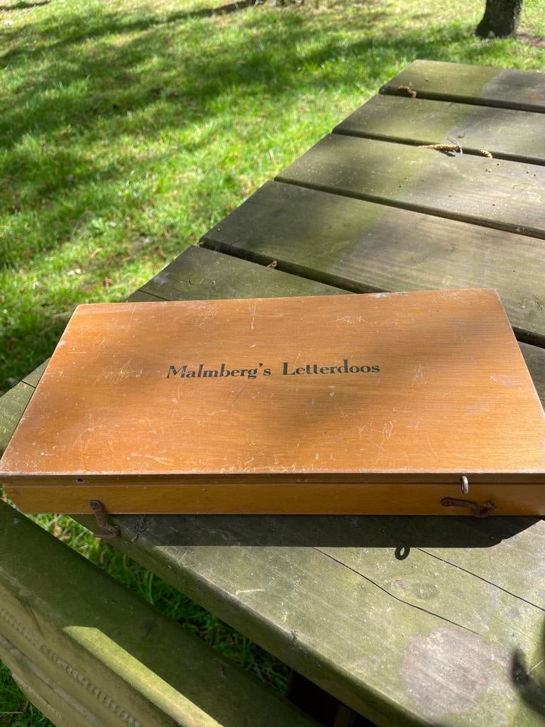 Oude Malmberg's Letterdoos - Vintage Houten Letterset, Ophalen of Verzenden, Gebruikt
