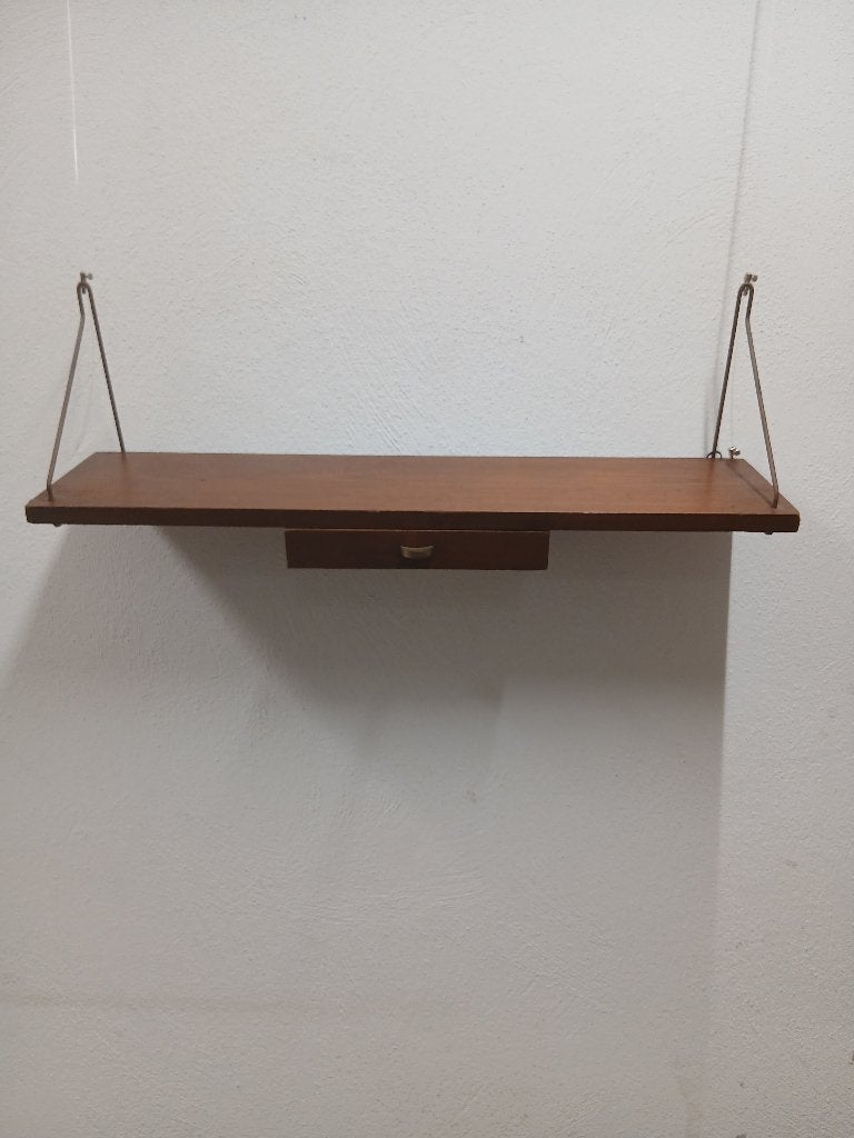 Vintage teak wandplank met lade / Mid Century Modern breed, Ophalen, Gebruikt