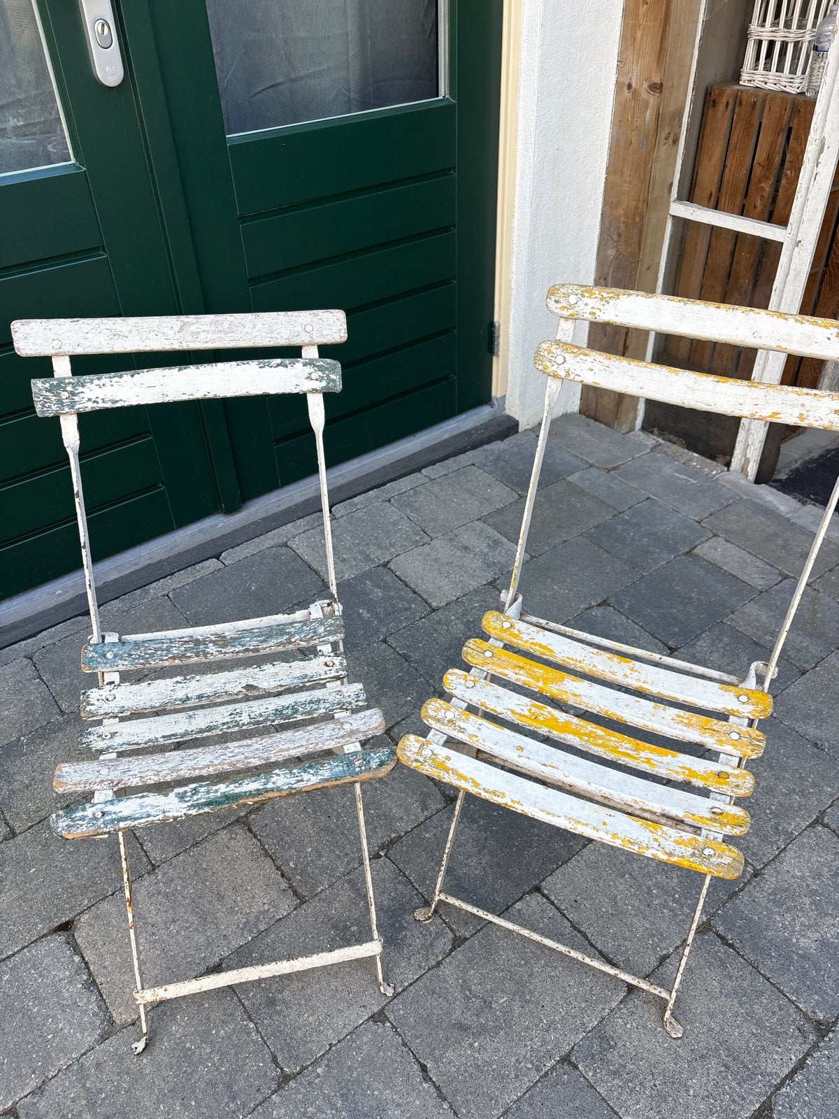 Set van 2 Franse brocante bistro stoeltjes inklapbaar, Antiek en Kunst, Ophalen