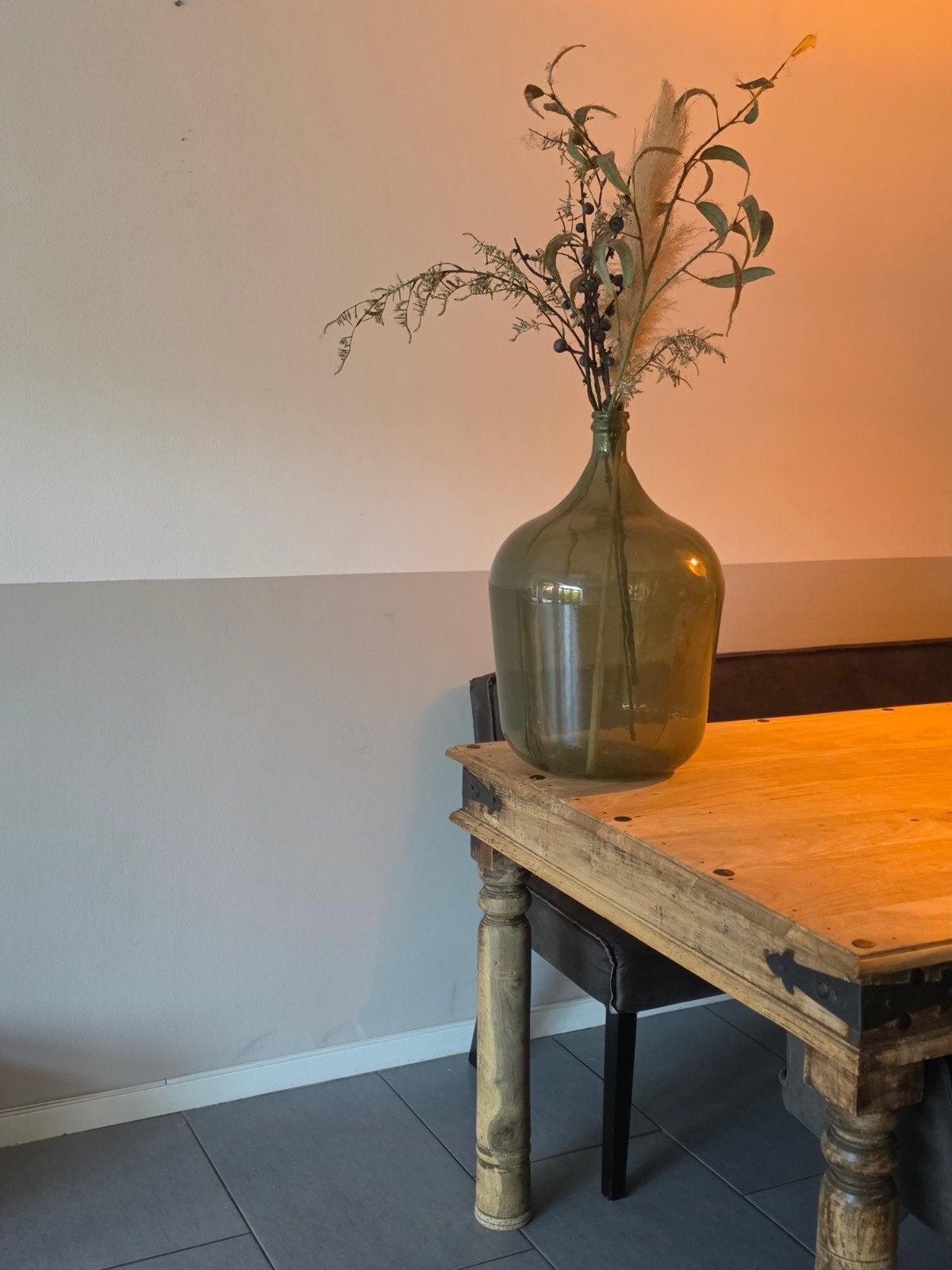 ​Grote groene glazen vaas Mica Decorations incl kunstbloemen, Ophalen, Gerecycled glas, 50 cm, Groen