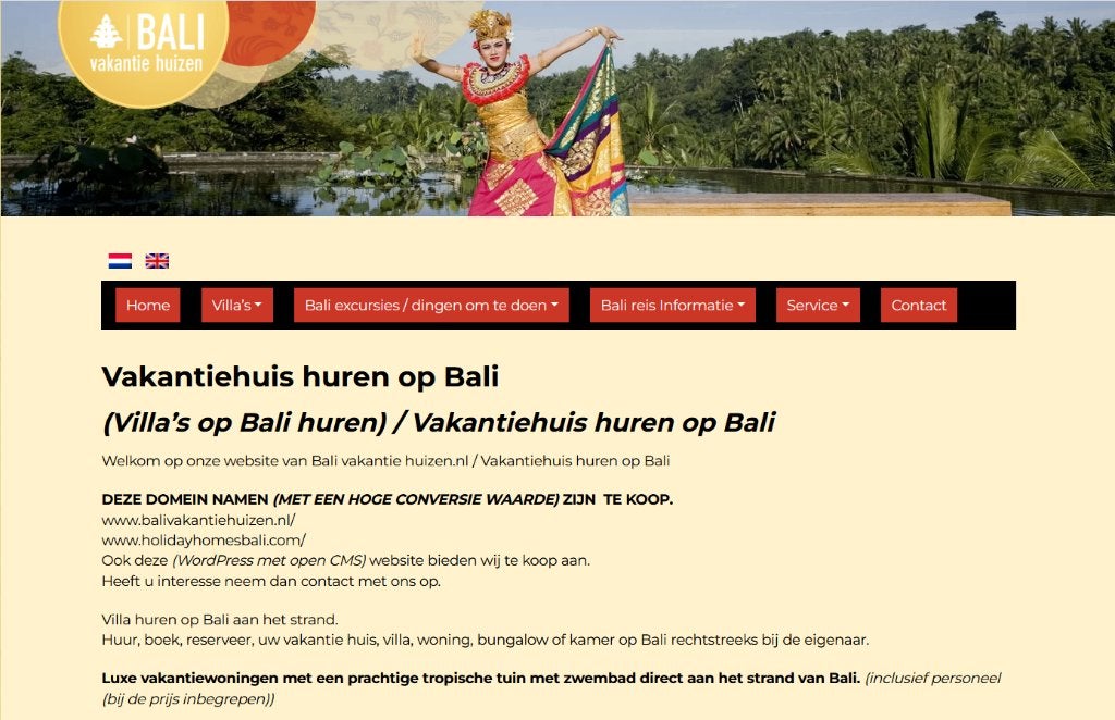 Bali vakantie huizen huren/verhuren website en domeinnamen., Domeinregistratie