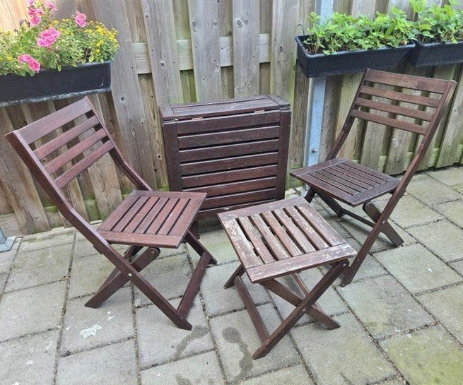 IKEA NÄMMARÖ - Tuinset - 2 klapstoelen klaptafel en krukje, Gebruikt, Bijzettafel, Tuinset, Hout