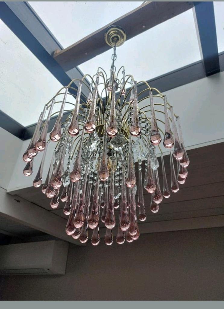 vintage Murano kroonluchter teardrop waterfall kristal  lamp, Huis en Inrichting, Lampen | Kroonluchters, Ophalen, ., ., Murano