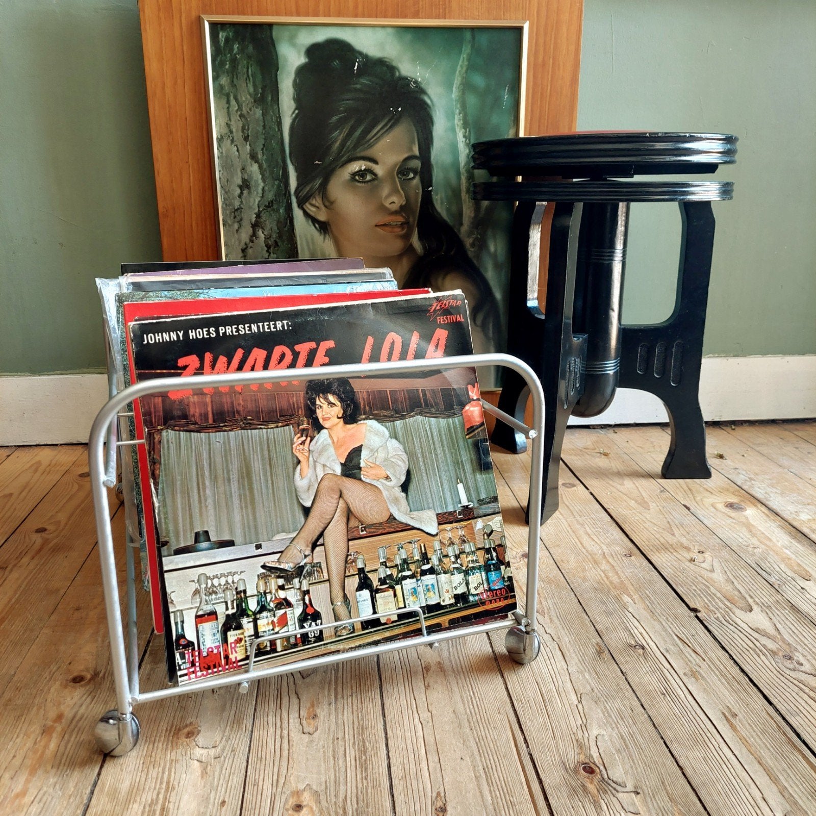 Lucky Vintage design platenrek vinyl trolley, Ophalen, Huis en Inrichting