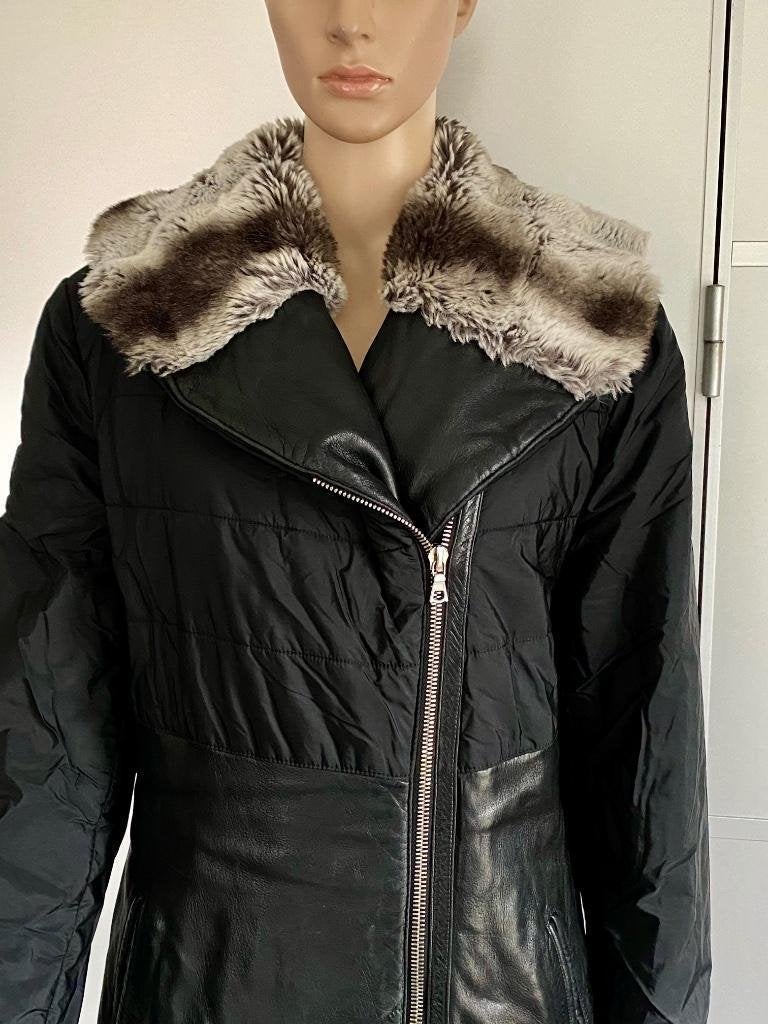 i586 Echt-leren jas maat L=42/44 winterjas parka zwart leer, Zwart, Maat 42/44 (L), Ophalen of Verzenden, Zo goed als nieuw