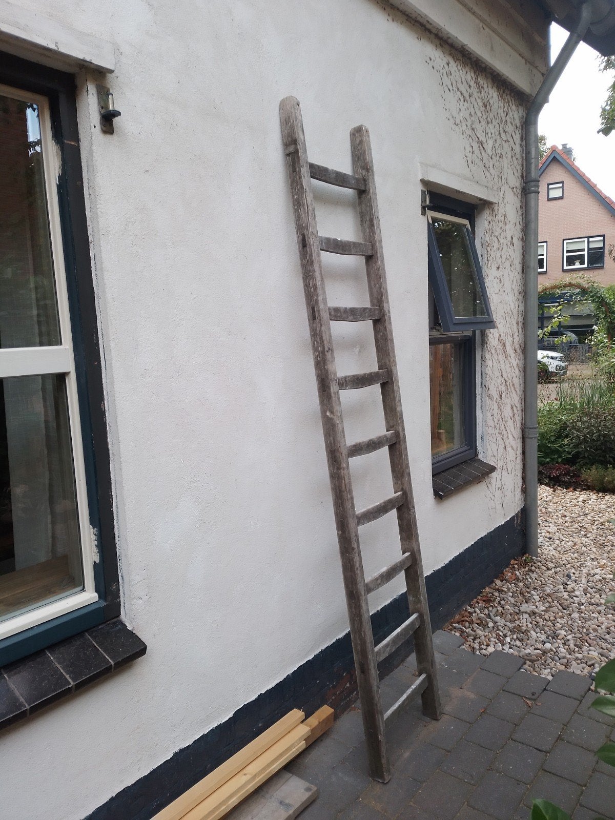 Stoere oude houten plukladder, Huis en Inrichting, Ophalen, Hout, Gebruikt, Landelijk