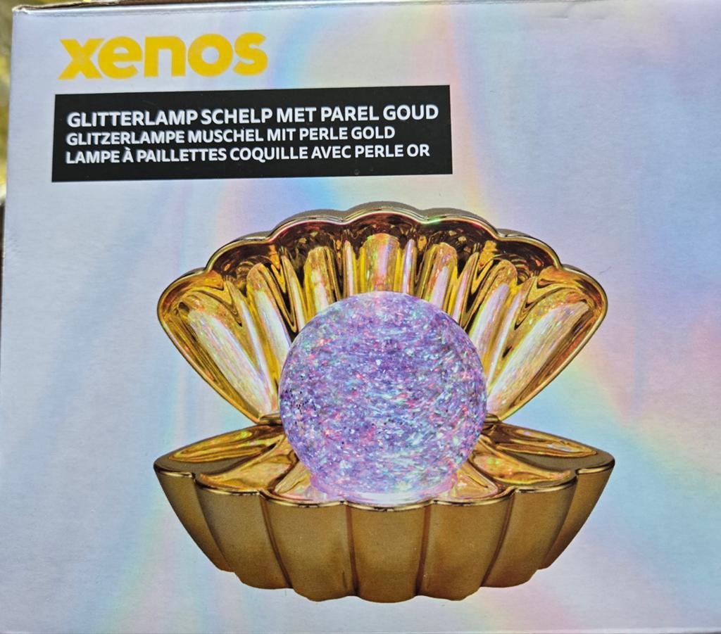 Nieuwe Xenos Glitterlamp Schelp met Parel Goud - 4 kleuren, Ophalen of Verzenden, Nieuw