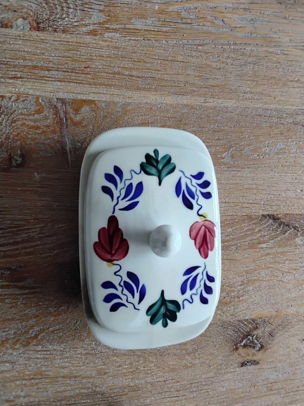Vintage Boerenbont Porseleinen Boterbakje met Bloemenpatroon, Antiek en Kunst, Antiek | Keramiek en Aardewerk, Ophalen of Verzenden