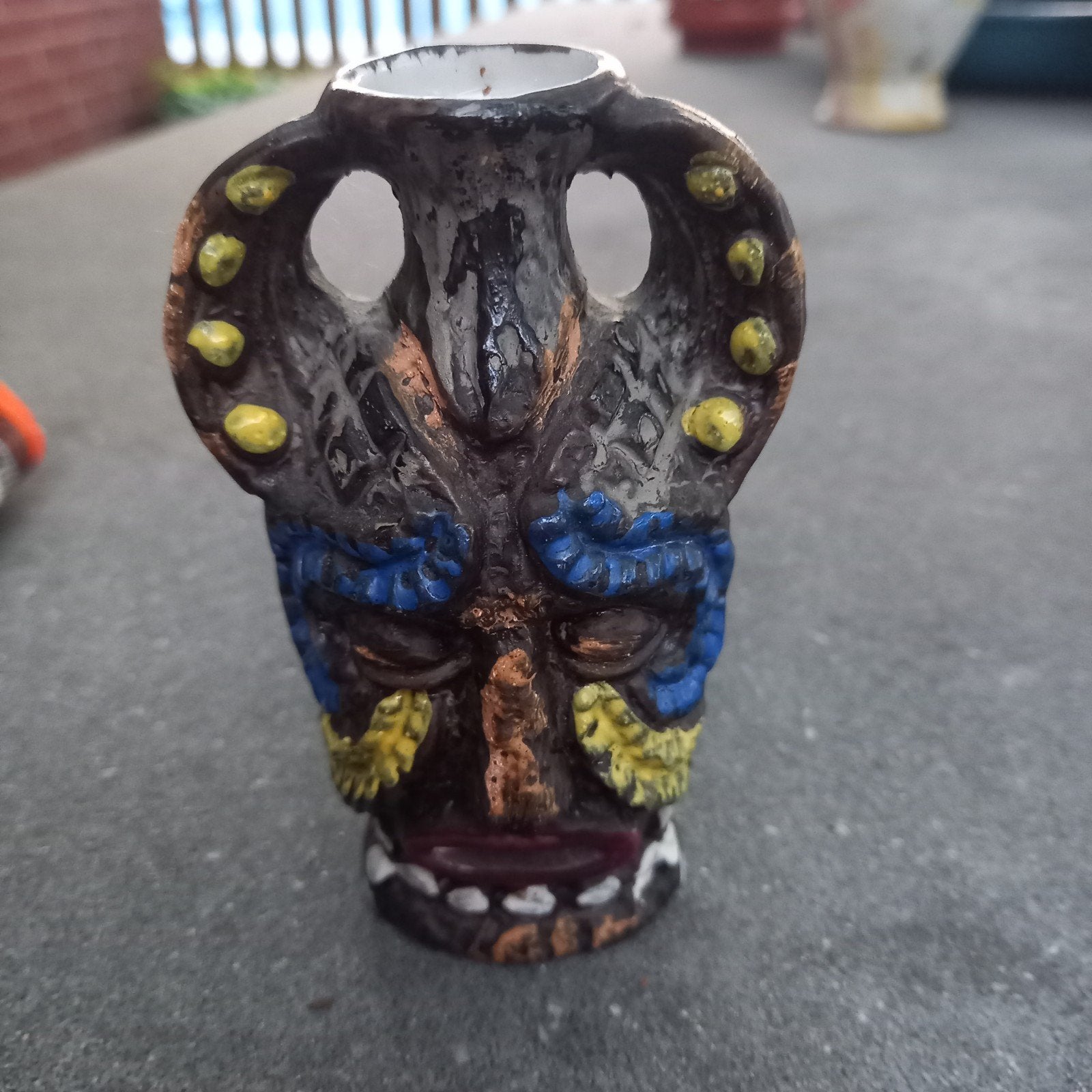 Vintage Italiaanse Keramiek Karaf – Tribaal Masker / Tiki, Antiek en Kunst, Ophalen of Verzenden