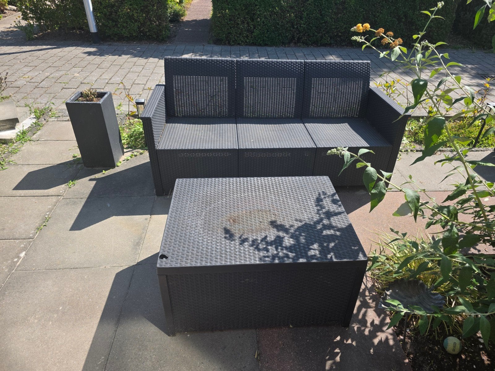 Zwarte Wicker Loungeset met Salontafel, Ophalen, Gebruikt, 3 zitplaatsen, Bank