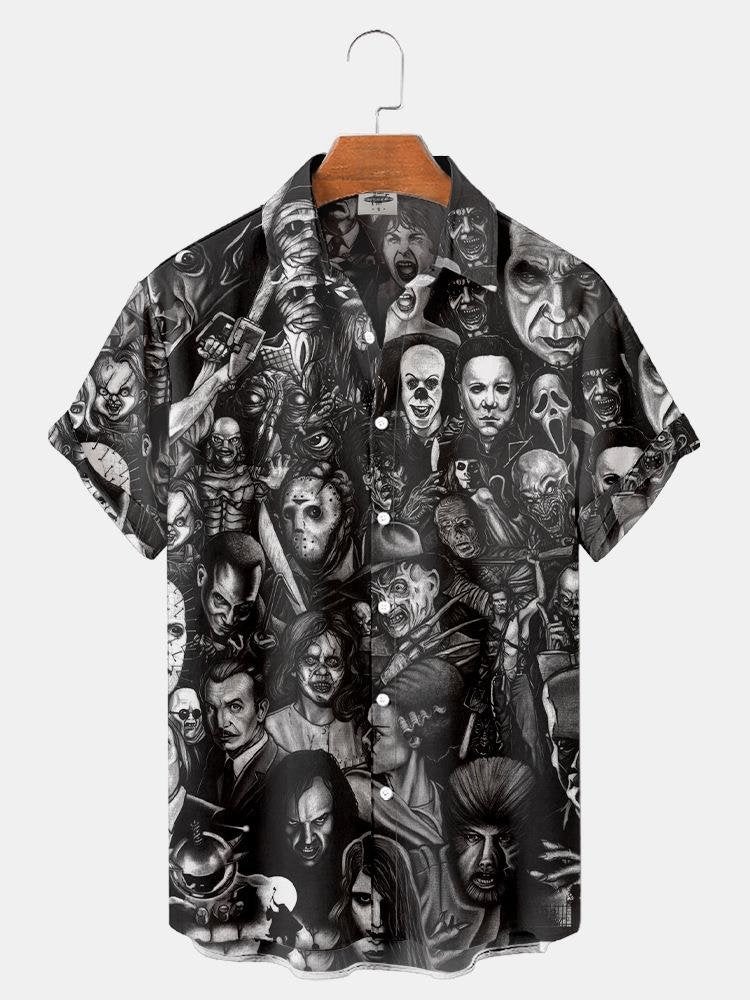 Horror overhemd 2 (heren mannen eng halloween shirt hawaii), Verzenden, Nieuw, Meerkleurig, Overige halswijdtes