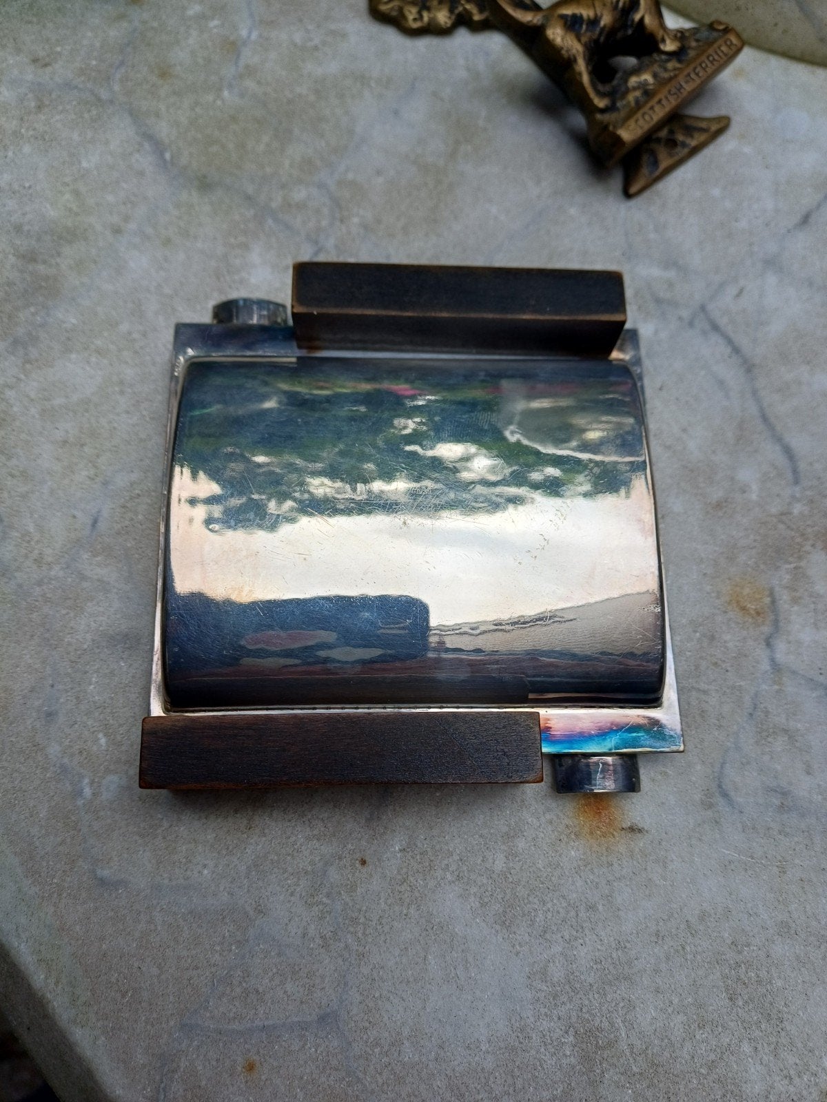 Art Deco Asbak Zilverkleurig met Houten Details, 1925, Ophalen of Verzenden