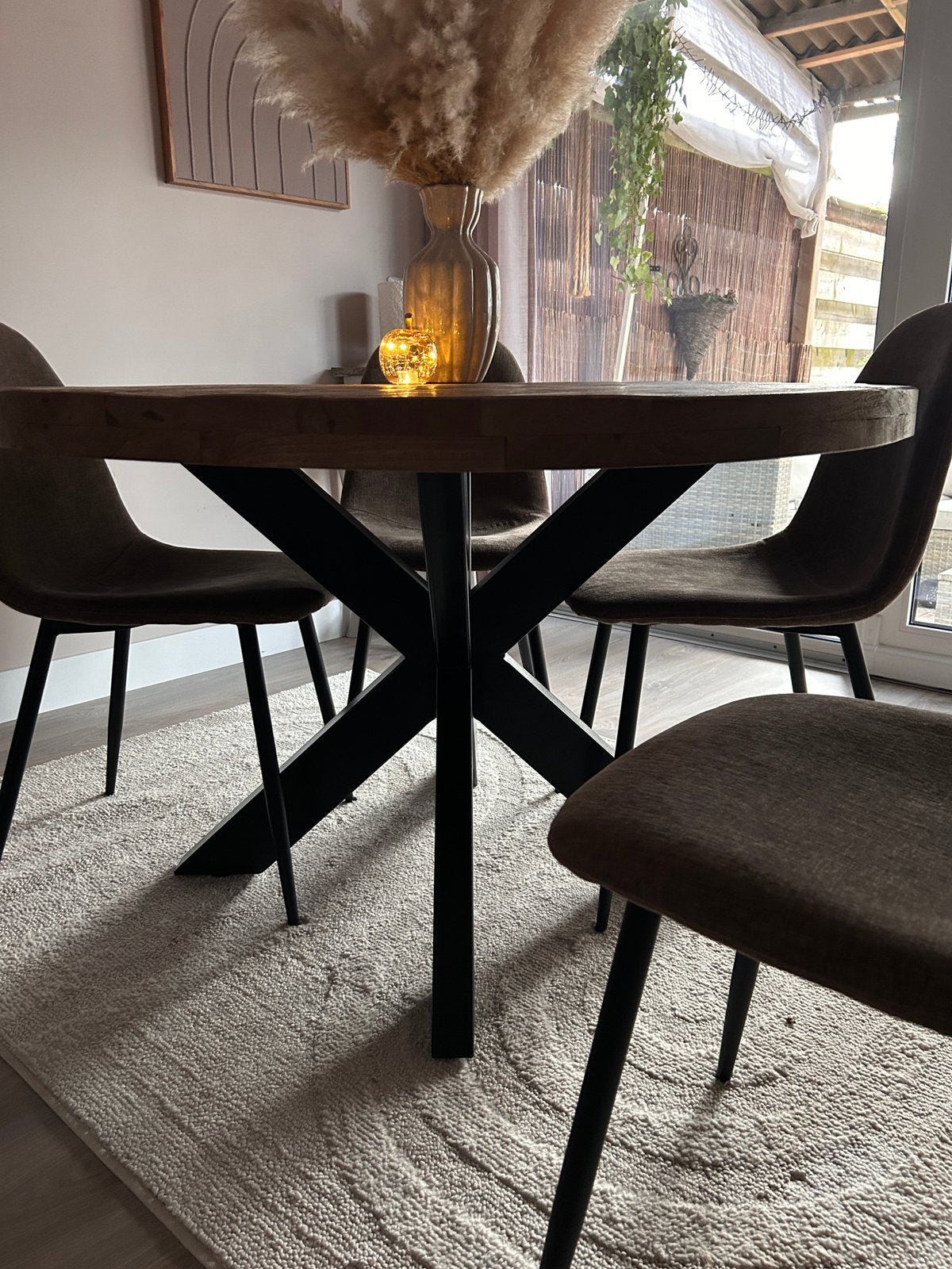 Ronde eettafel 120 cm incl 4 stoelen, Ophalen, 100 tot 150 cm, Rond, Zo goed als nieuw