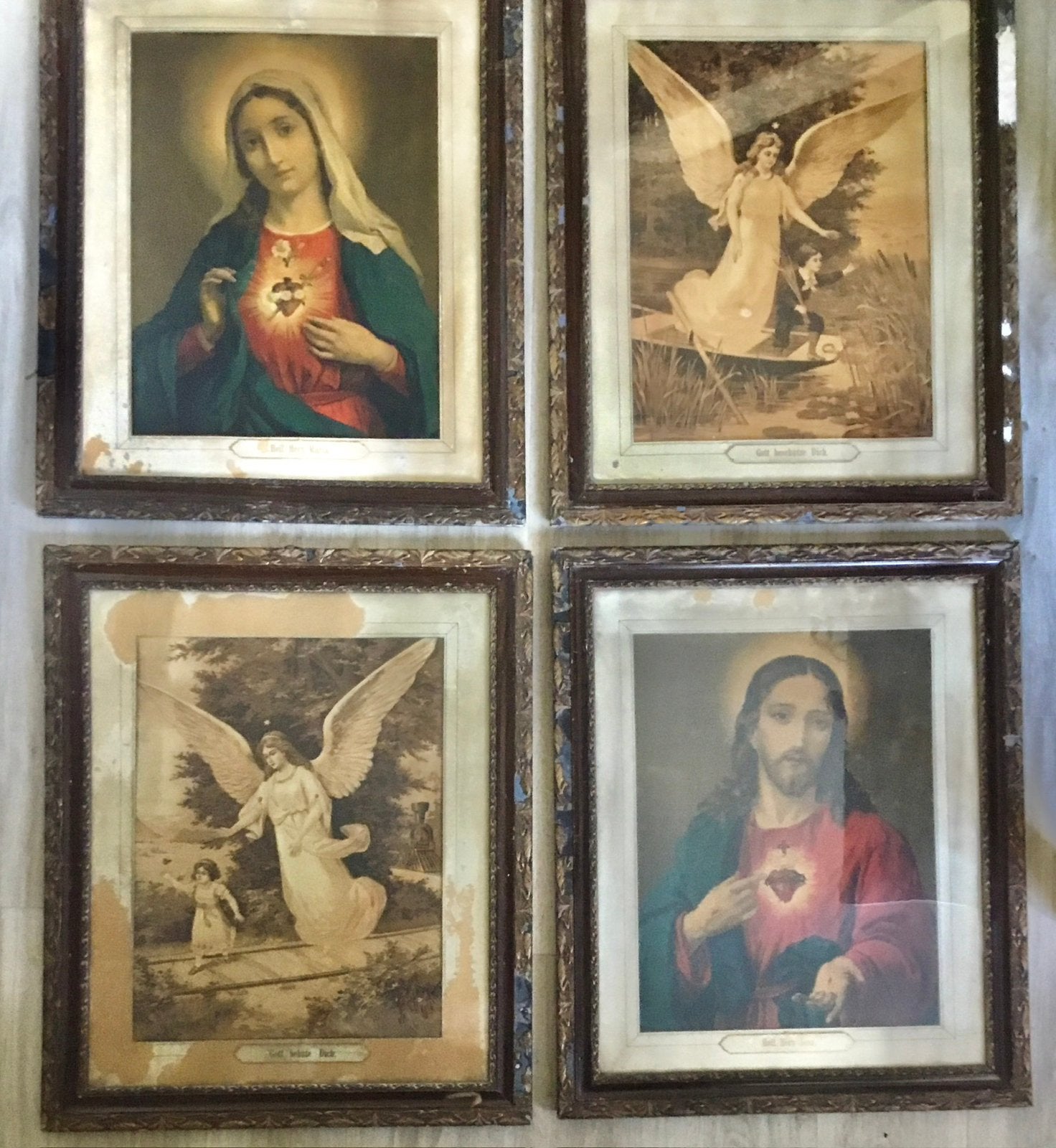 SET VAN 4 ANTIEKE RELIGIEUZE SCHILDERIJEN MET ANTIEKE LIJST, Ophalen of Verzenden
