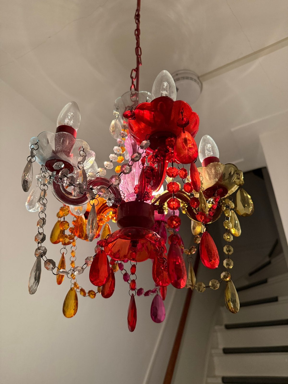 Superleuke Kleurrijke Kroonluchter, Ophalen, Zo goed als nieuw, Kunststof, E14 (klein)