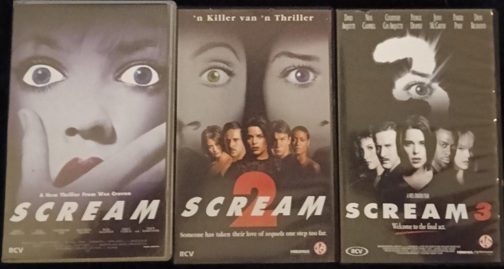 Scream 1 t/m 3 vhs, Cd's en Dvd's, VHS | Film, Vanaf 16 jaar, Ophalen of Verzenden, Zo goed als nieuw, Horror