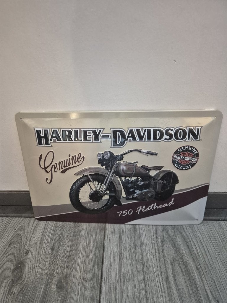 Harley-Davidson 750 Flathead metalen reliëf reclamebord, Ophalen of Verzenden, Zo goed als nieuw, Reclamebord