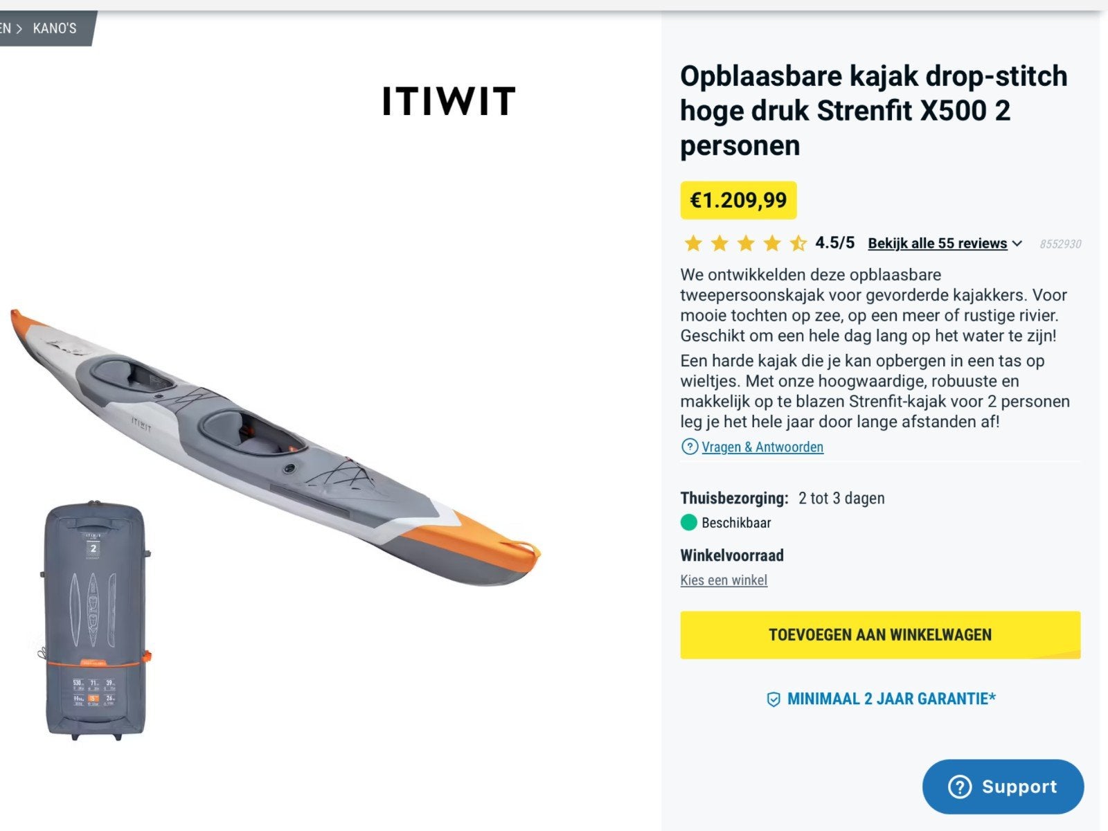 Kano, kajak 2 pers, inflotable, Watersport en Boten, Kano's, Ophalen, Eén persoon, Kajak, Zo goed als nieuw