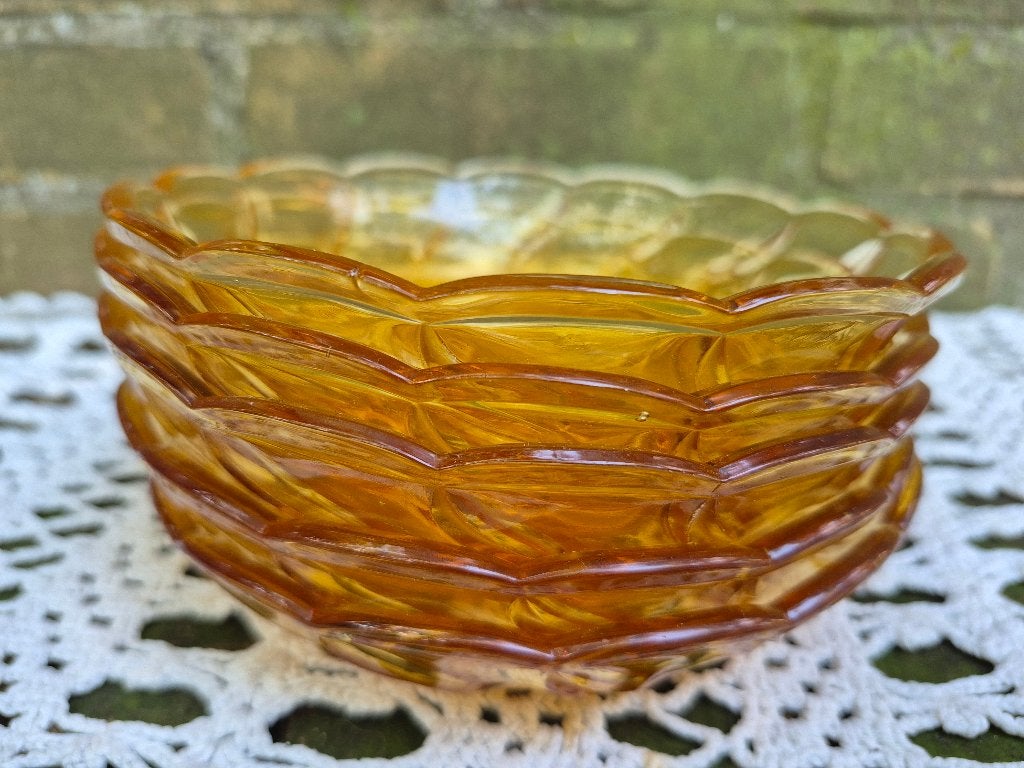 Set van 5 persglazen dessertbordjes (Art-Deco periode), Ophalen of Verzenden