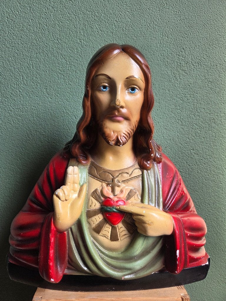 Heilig hart Jezus gipsen beeld Togneri Luik, Antiek en Kunst, Ophalen of Verzenden