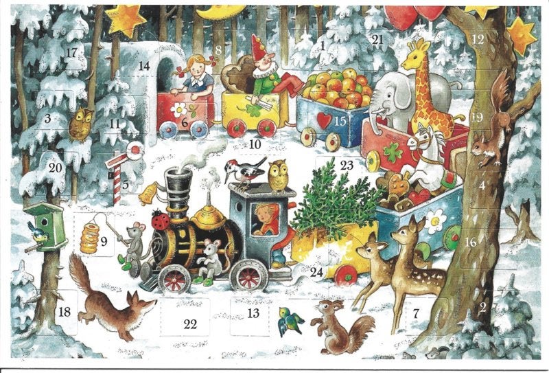 Adventskalender Kaart: Kersttrein in het bos - 12528, Ophalen of Verzenden, Nieuw