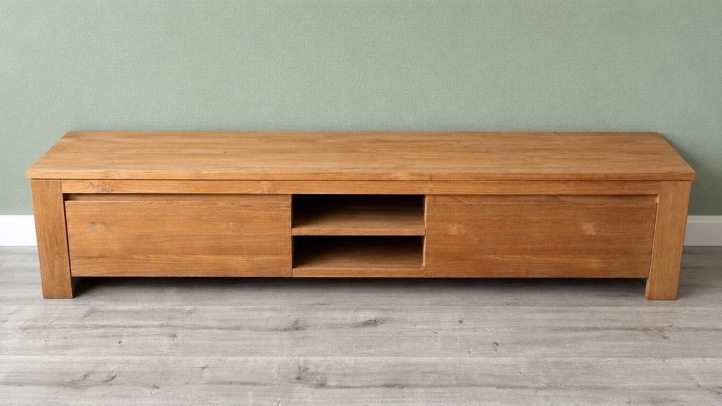 tv meubel teakhout, Ophalen, Gebruikt, Teakhout, 200 cm of meer