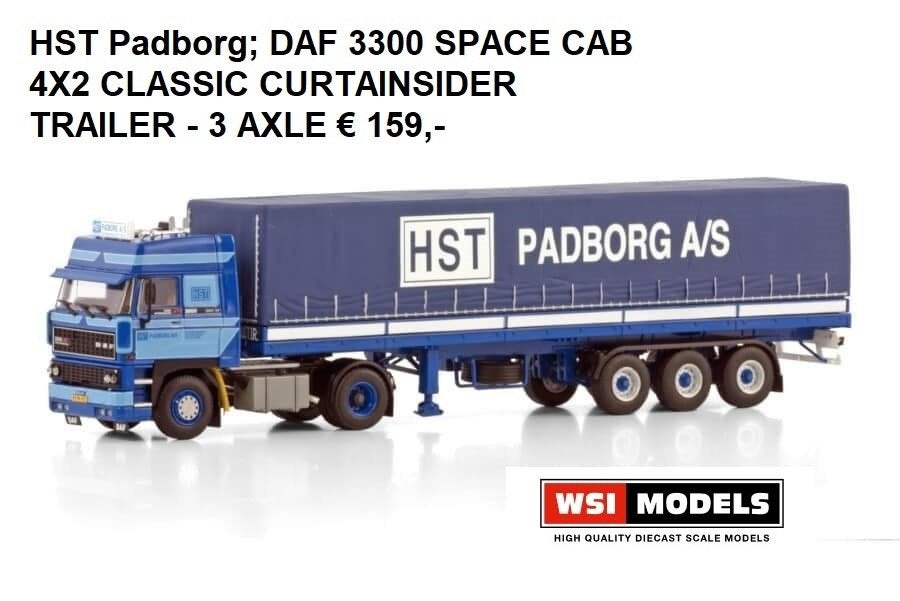WSI Models HST Padborg daf 3300 space cab, Hobby en Vrije tijd, Modelauto's | 1:50, Ophalen of Verzenden, Nieuw, Bus of Vrachtwagen