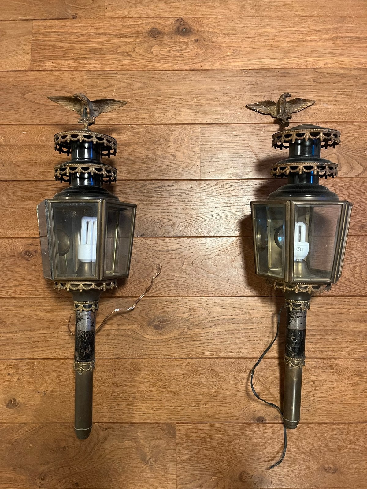 Set van 2 Antieke Bronzen Koetslampen met Adelaars, Ophalen, Brons