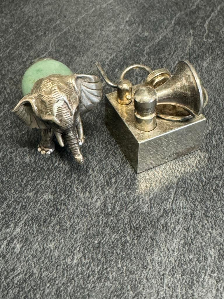 Zilveren Olifant en Grammofoon Miniatuur Decoratie, Ophalen, Zilver