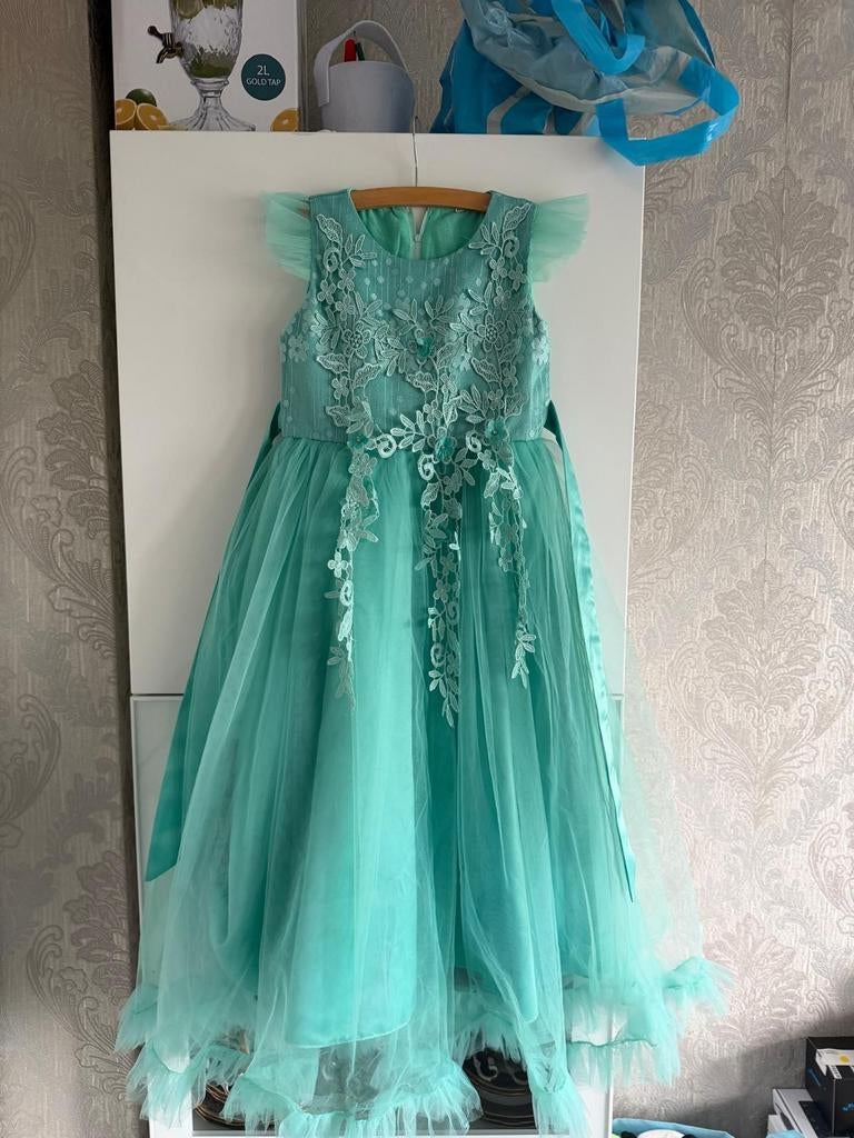 Prachtige turquoise galajurk voor meisjes - Maat 122, Kinderen en Baby's, Kinderkleding | Maat 122, Meisje, Ophalen of Verzenden