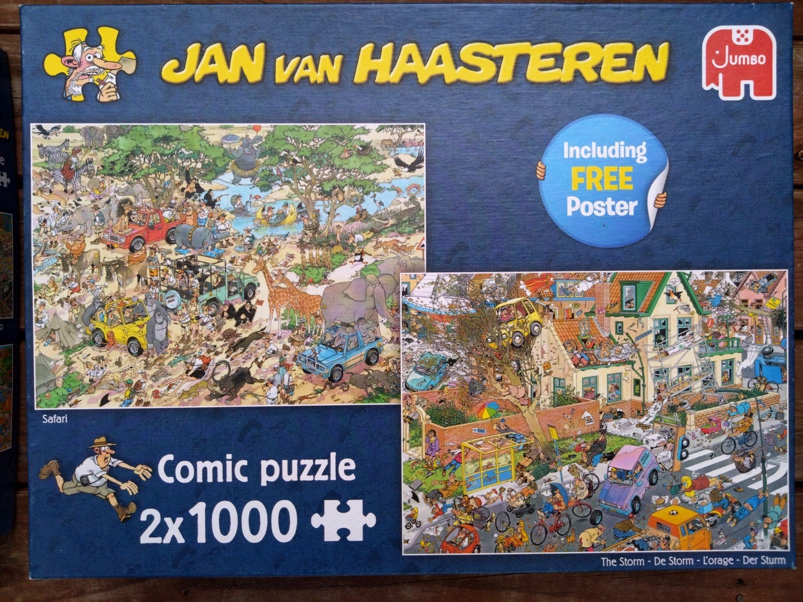 Jan van Haasteren Comic Puzzel 2x1000 - De Storm & Safari, Een of twee spelers, Ophalen of Verzenden, Zo goed als nieuw, Jumbo