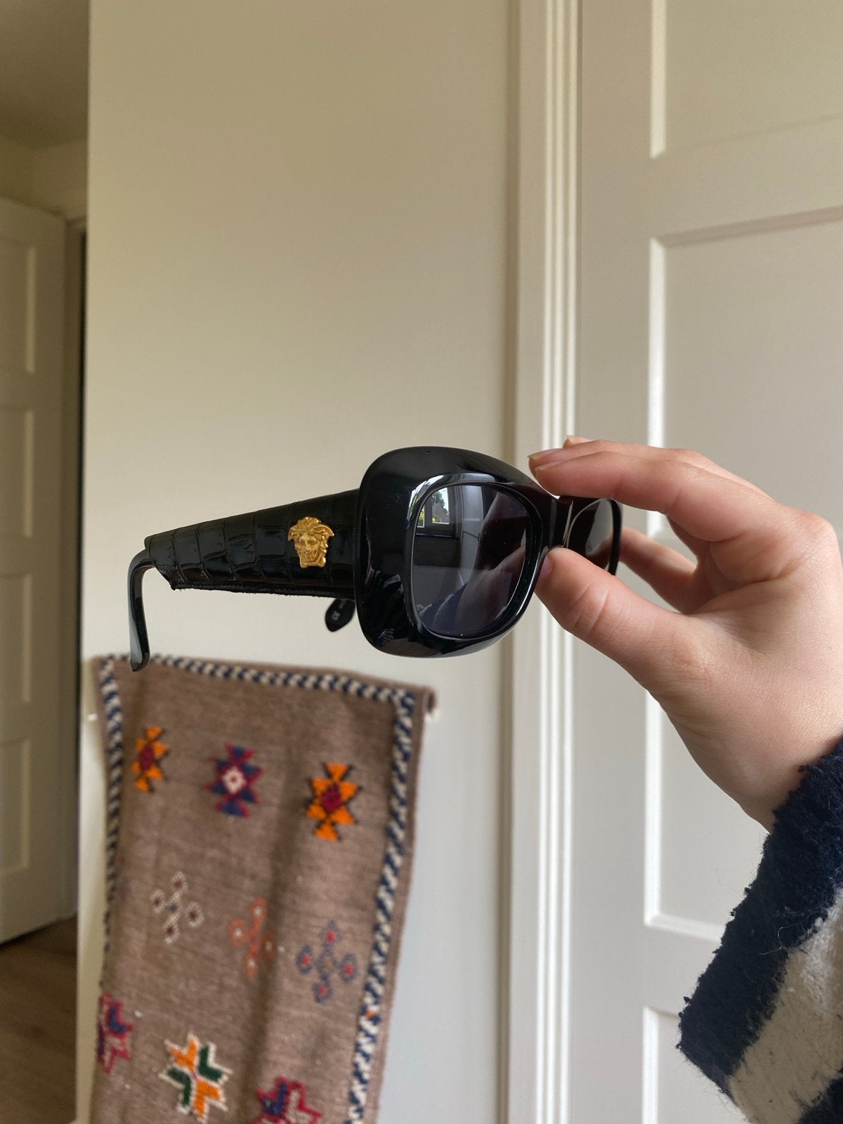 Vintage Gianni Versace 417/P Zonnebril Jaren 90 Medusa, Gebruikt, Zonnebril, Zwart, Gianni Versace