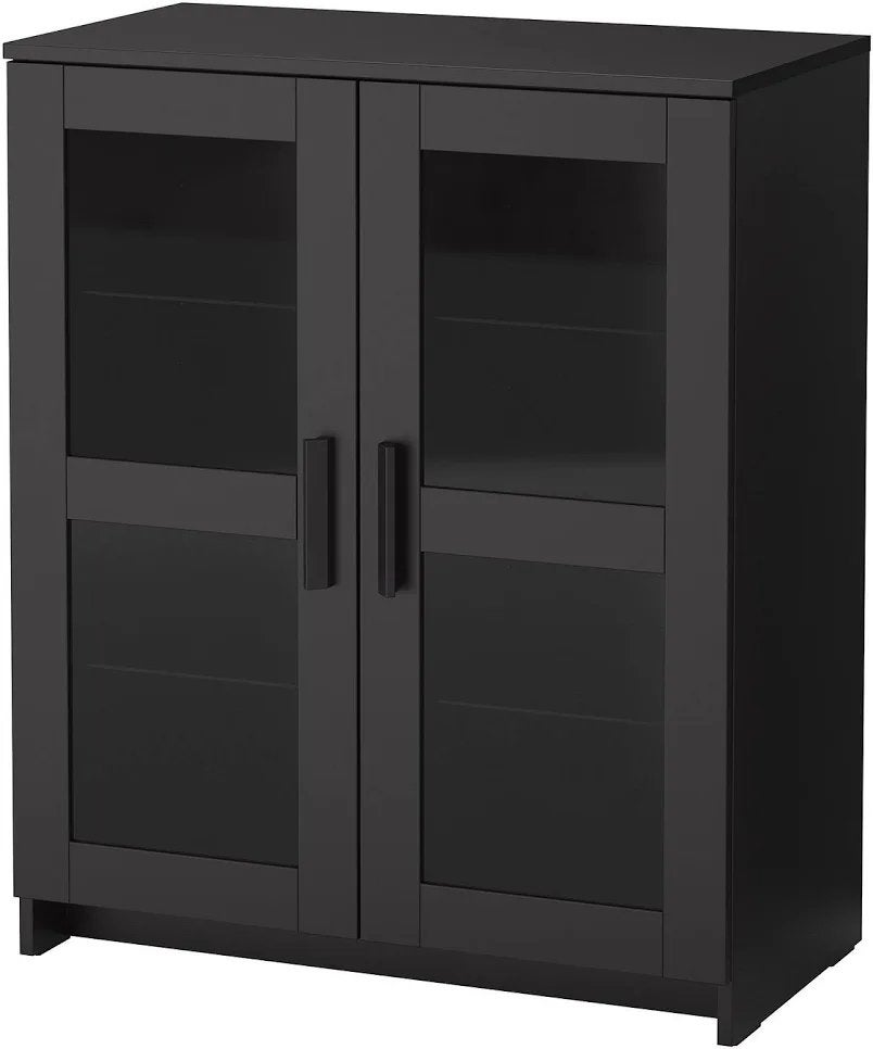 IKEA BRIMNES Kast met deuren, glas/zwart, 78x95 cm, Ophalen, Gebruikt, 100 tot 150 cm, 50 tot 100 cm