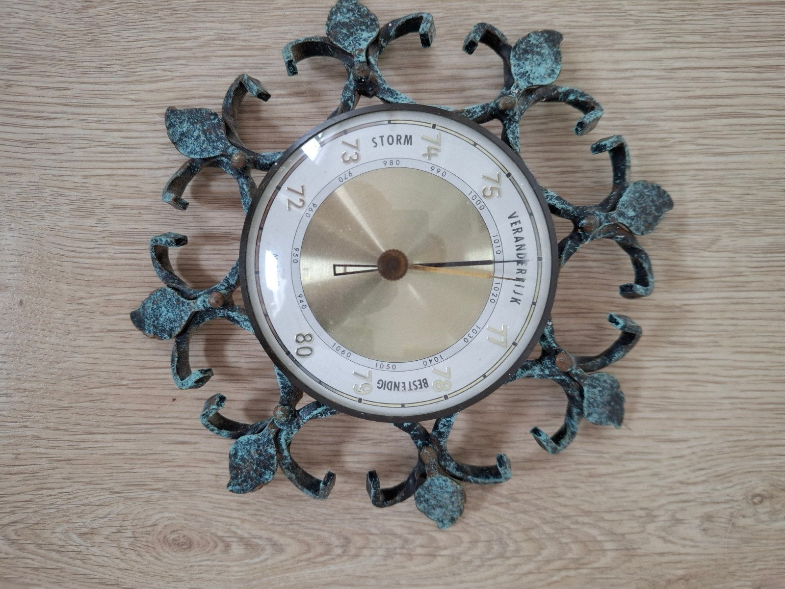 Barometer smeedijzer zwart met koper accenten vintage, Ophalen of Verzenden, Zo goed als nieuw