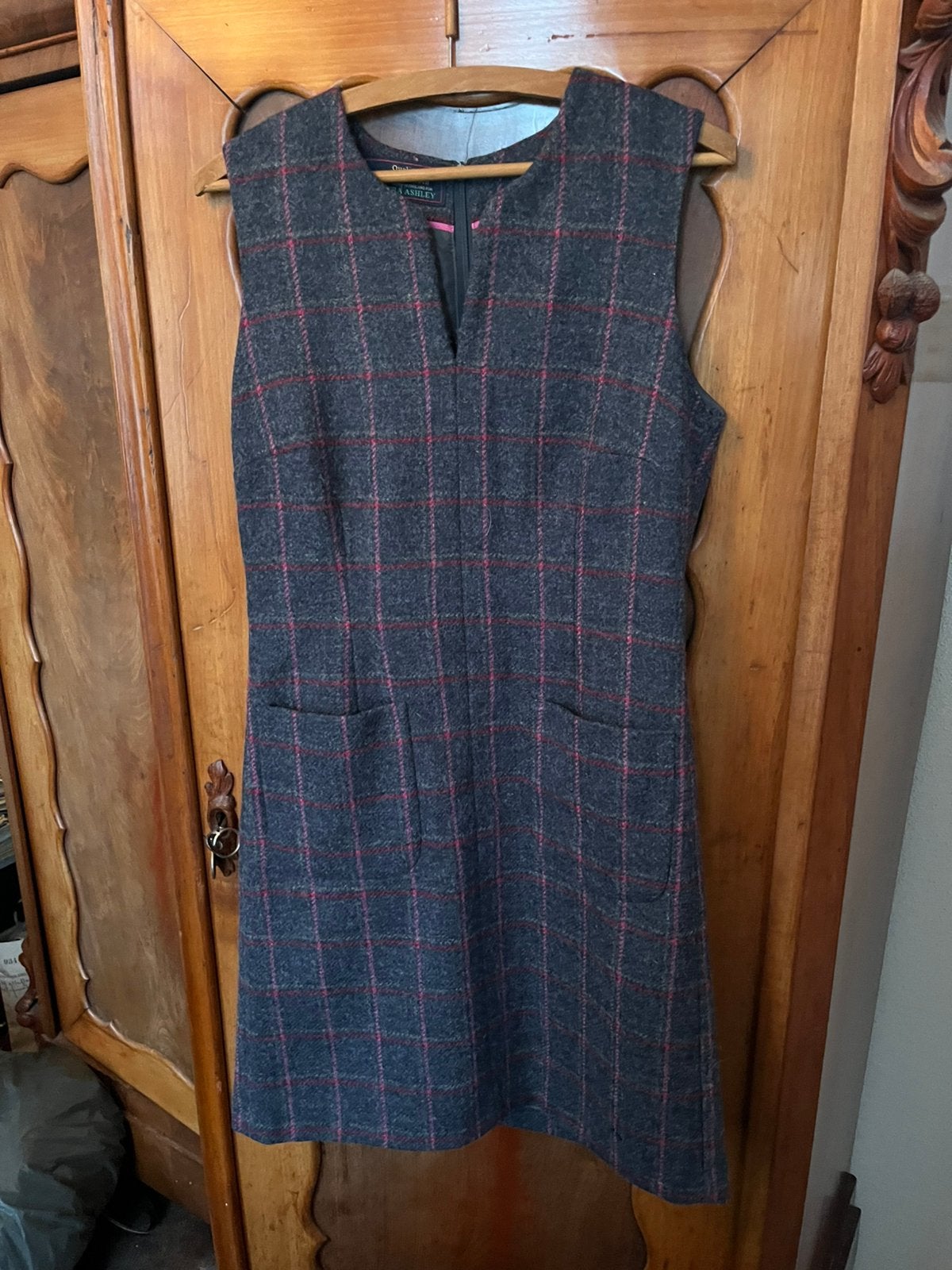 Harris Tweed Laura Ashley korte jurk mouwloos, Blauw, Ophalen of Verzenden, Zo goed als nieuw, Maat 36 (S)