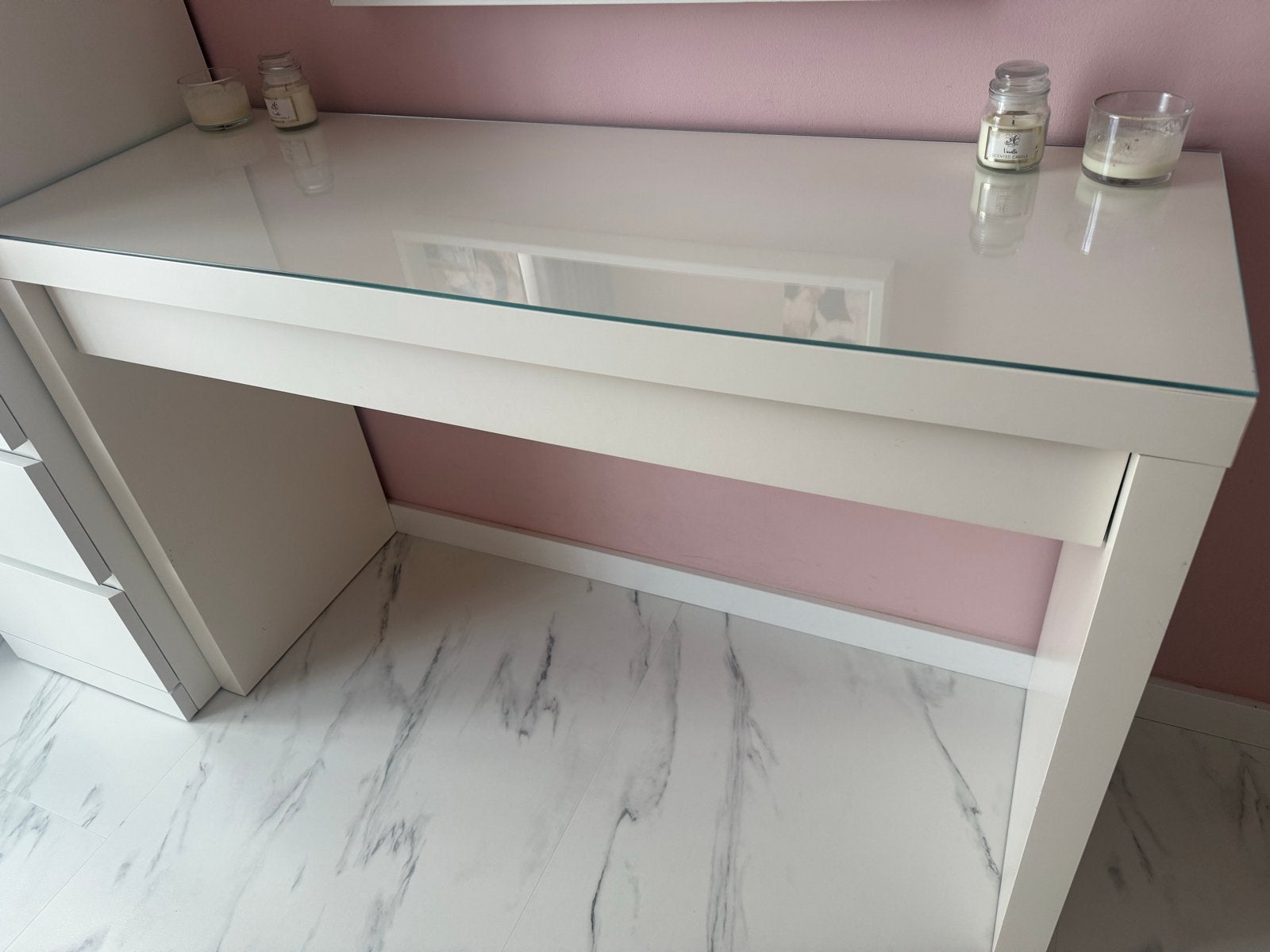 IKEA Malm kaptafel met glazen blad, Ophalen, Gebruikt, 100 tot 150 cm, Minder dan 100 cm